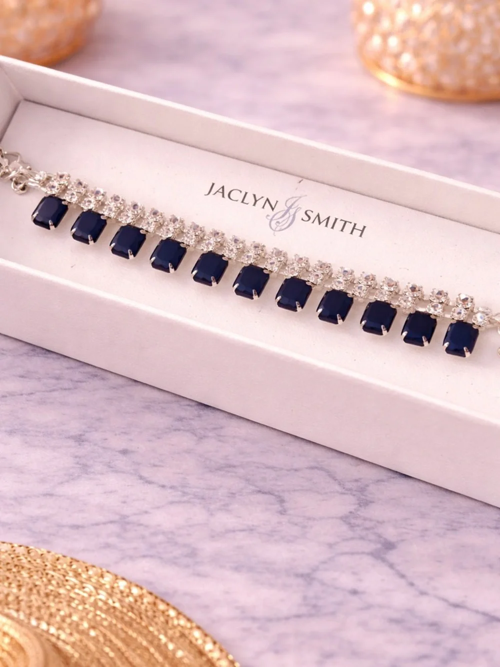 Vintage Jaclyn Smith Navy Blue Rhinestones with Crystals Drop Bracelet